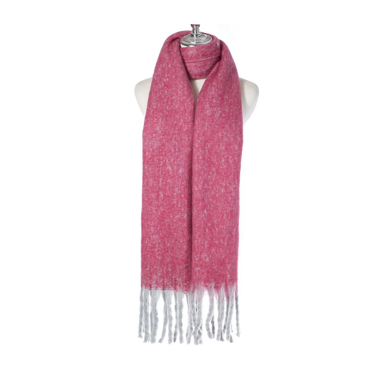 Hot Pink & Blue Grey Tassel Scarf