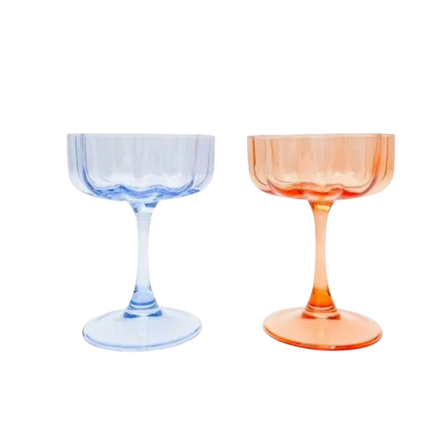 Willa Cocktail Glass Orange & Blue Set of 2