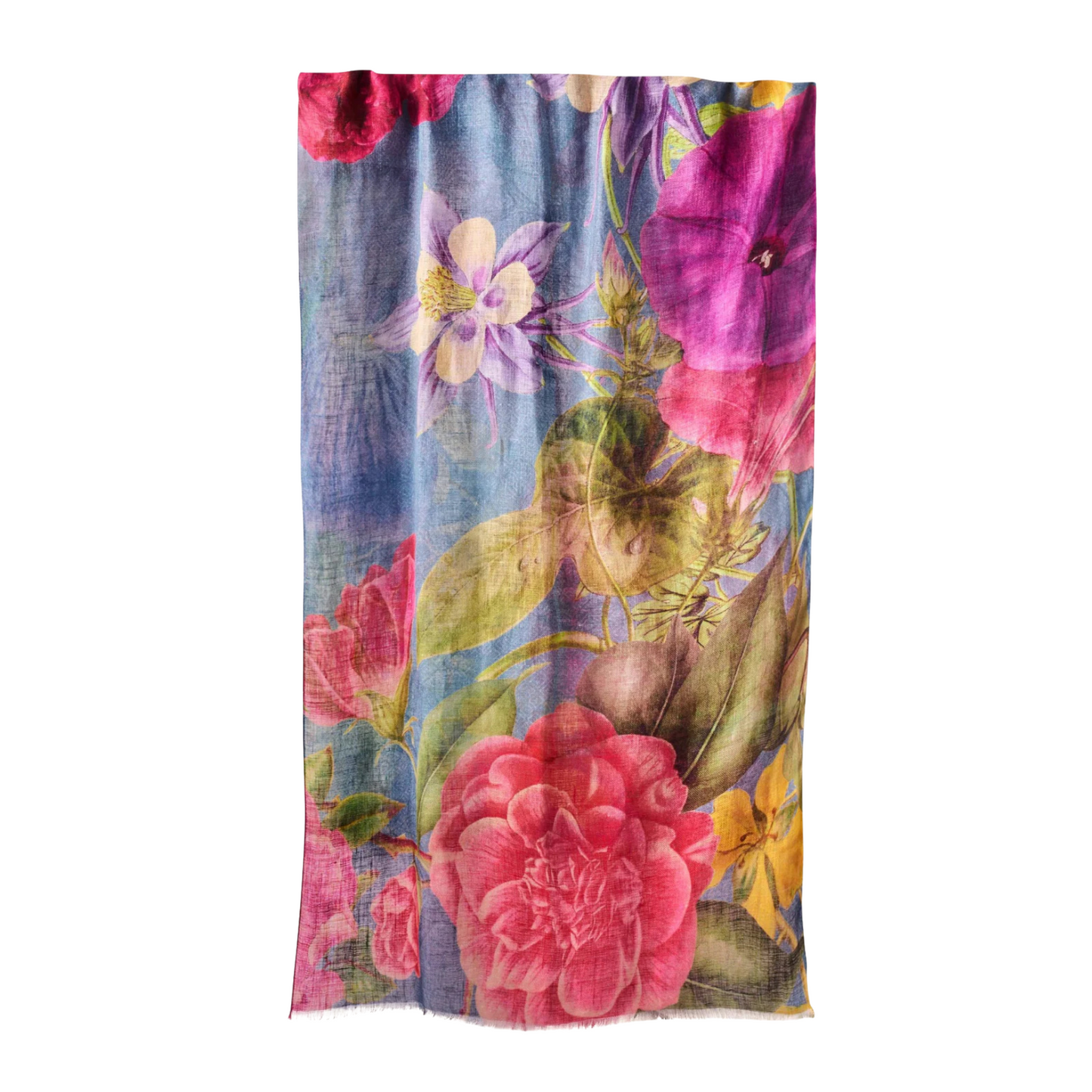 Floral Study Linen Cotton Scarf in Denim