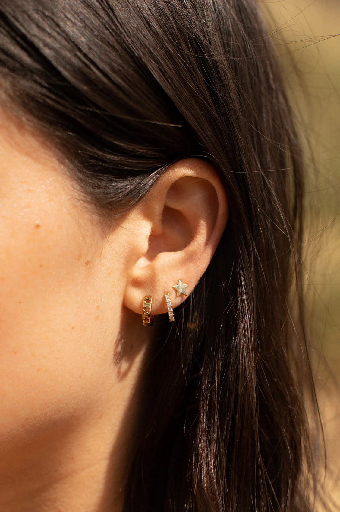 Hoop Earrings Gold Plated White Cz