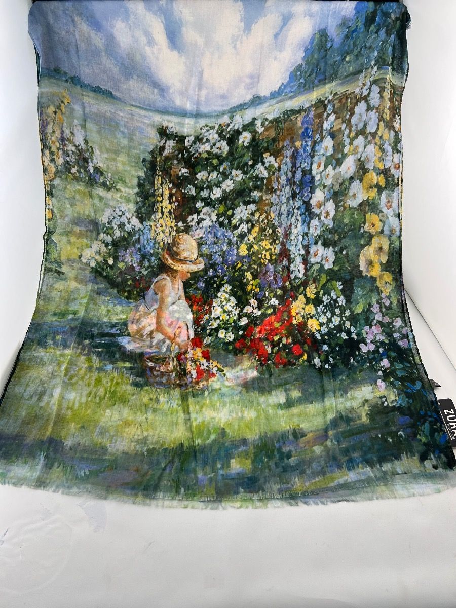 Cotton Scarf Lady picking flowers