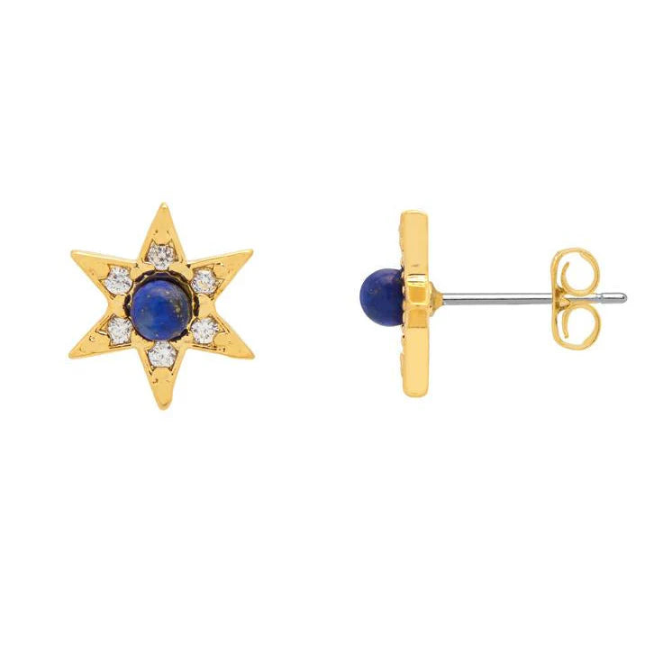 Lapis cz Star Earrings - gold plated