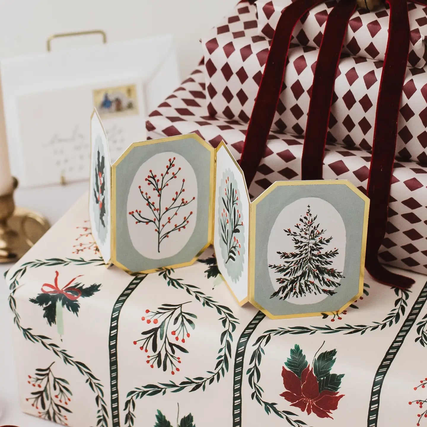 Christmas Botanical Mini Concertina Holiday Card