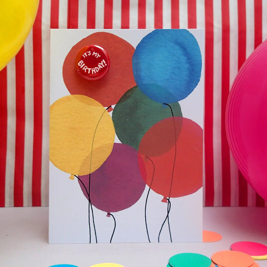 Big Birthday Balloons - Greeting Card with Badge