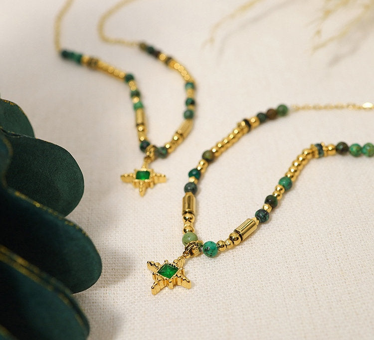 Gold & Green Gemstone Pendant Necklace