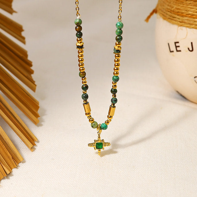 Gold & Green Gemstone Pendant Necklace