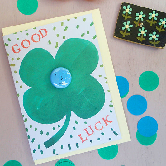 Lucky Clover - Greeting Card with Badge