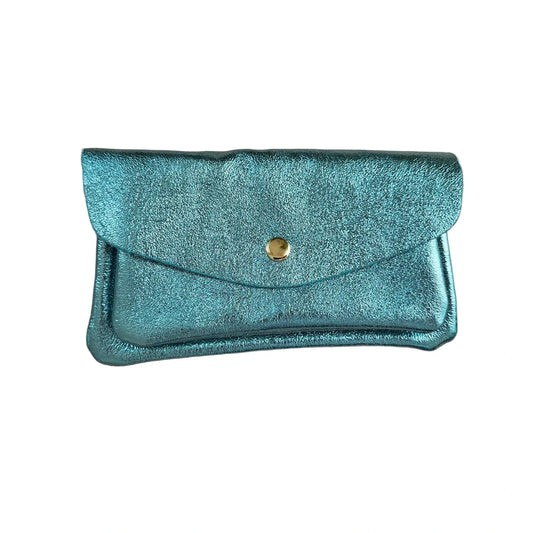 Kangaroo Double Pocket Leather Wallet Turquoise