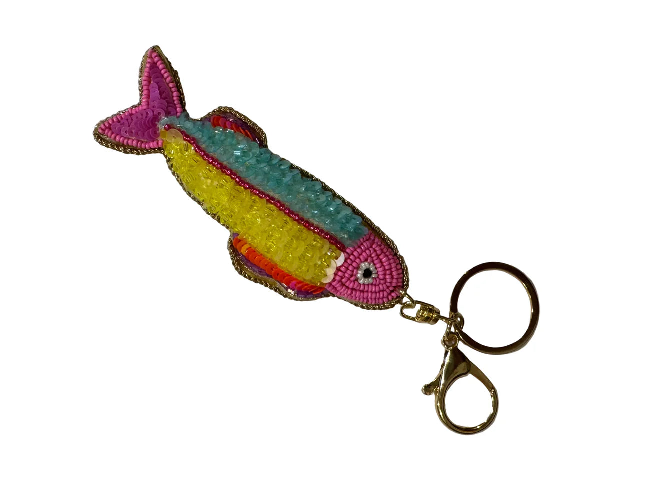 Tropical Fish Beaded Keyring - Yellow/Aqua