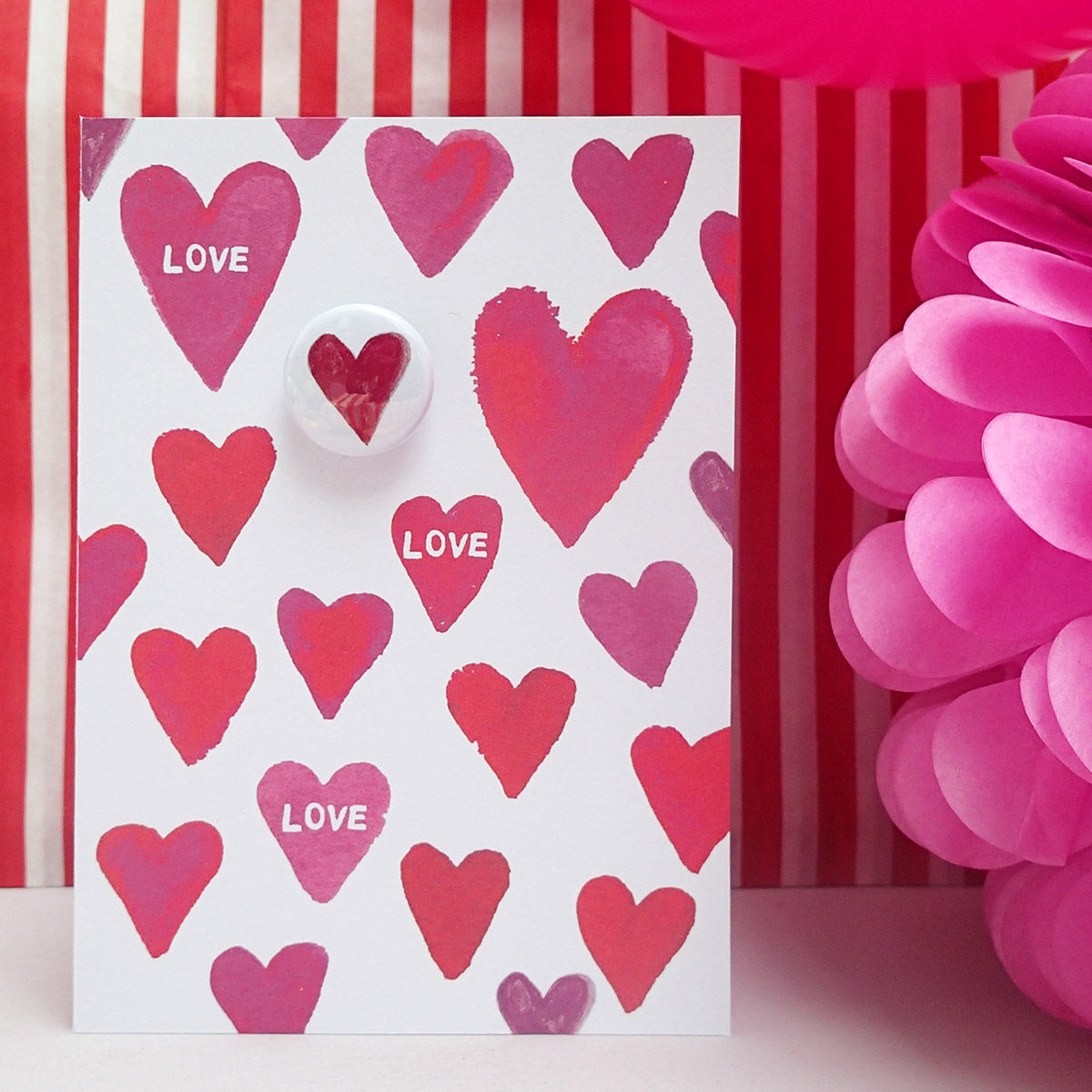 Love Hearts - Greeting Card with Badge