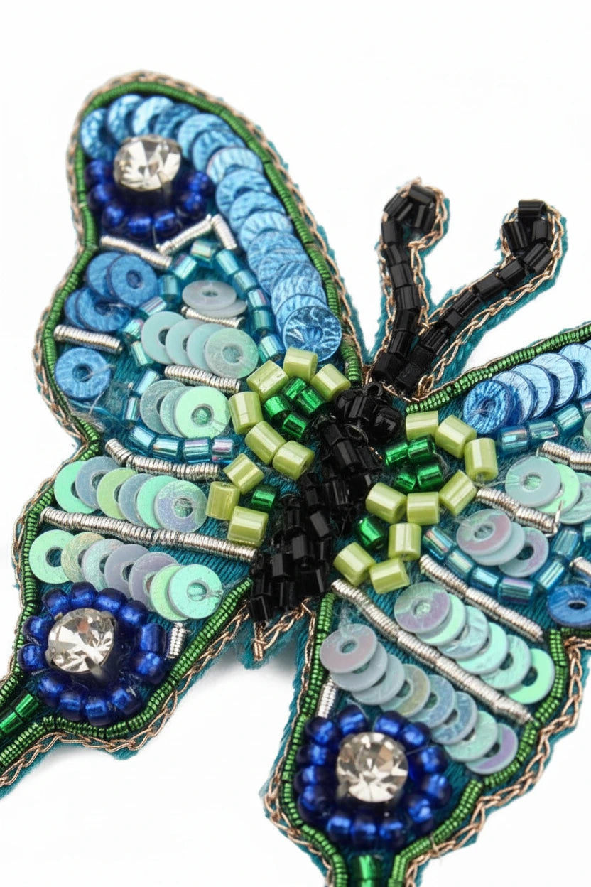 Blue Butterfly Beaded Brooch