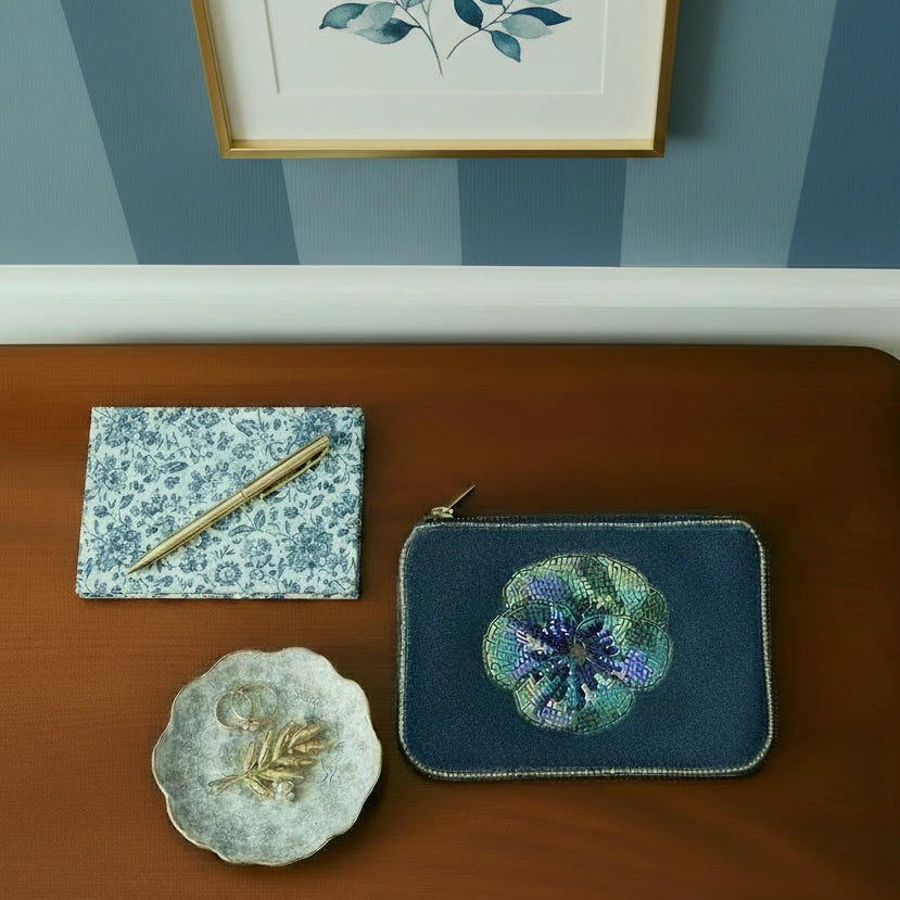Blue Pansy Beaded Pouch