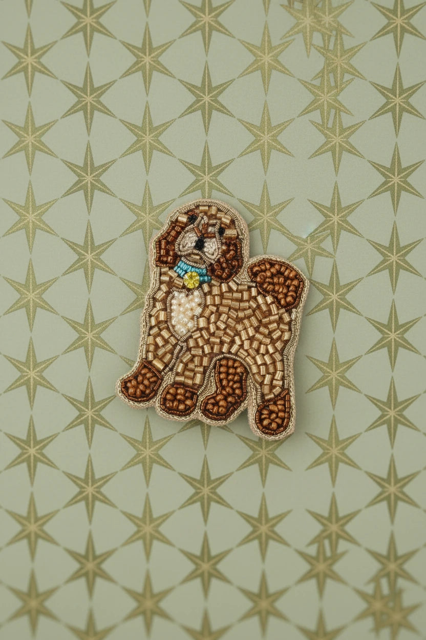 Decorative dog-shaped patch with a white background