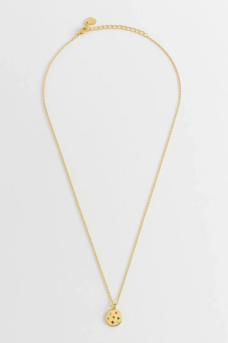 Rainbow CZ Coin Necklace Gold Plated