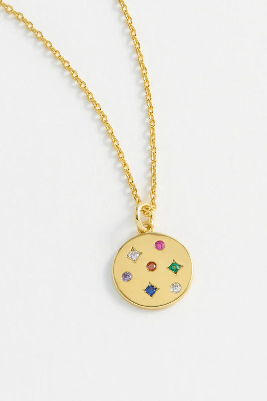 Rainbow CZ Coin Necklace Gold Plated