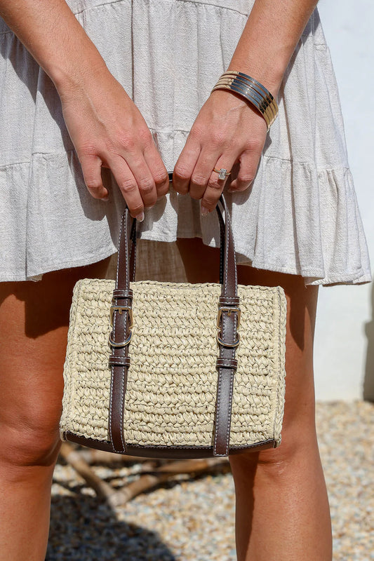 Woven Buckle Mini Tote Bag Natural