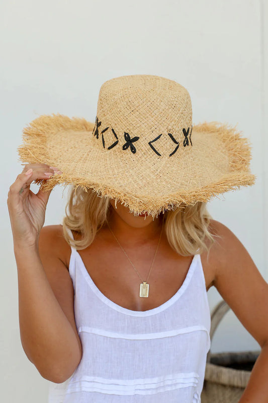 Black Stitch Wide Brim Sun Hat