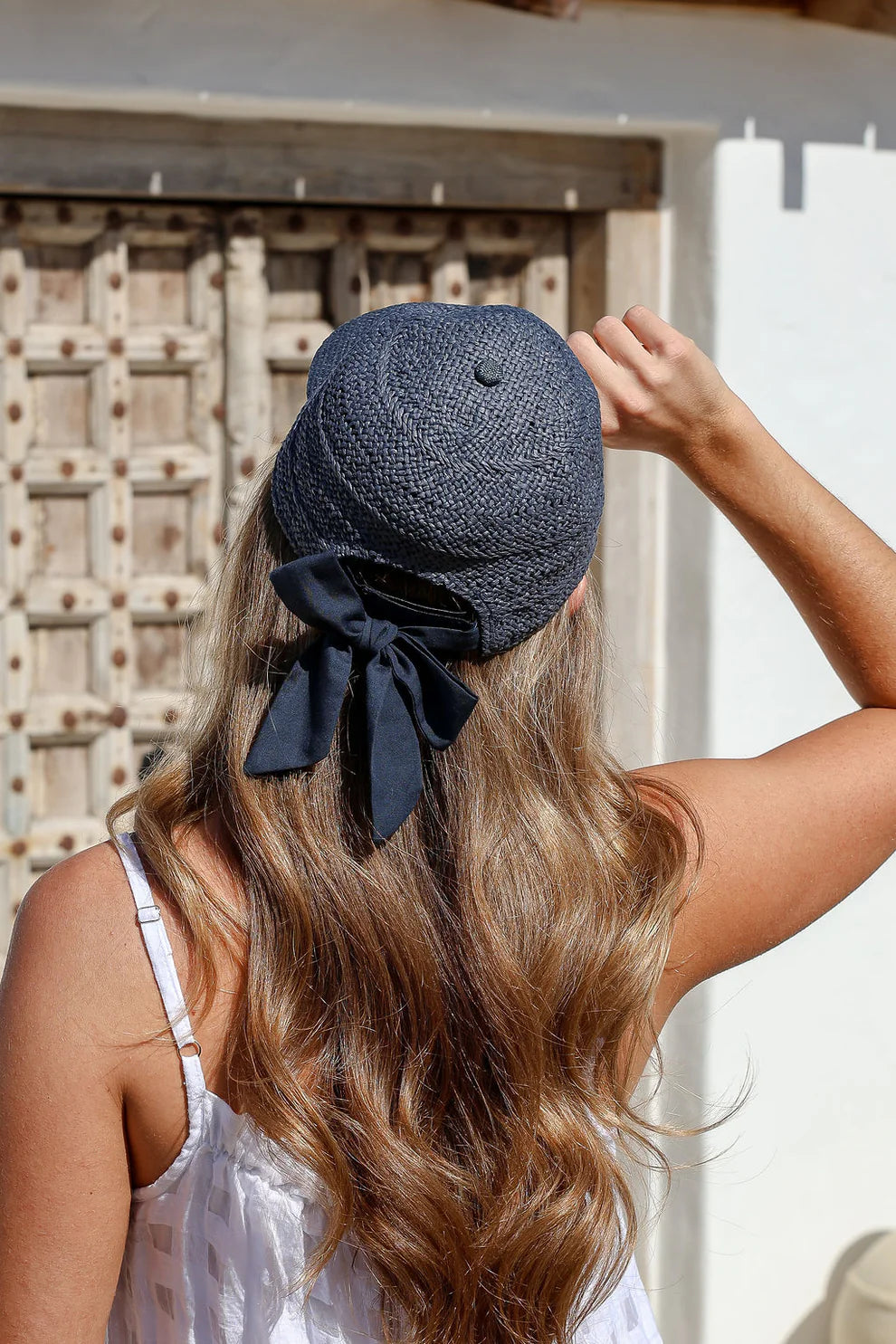 Woven Straw Cap Navy