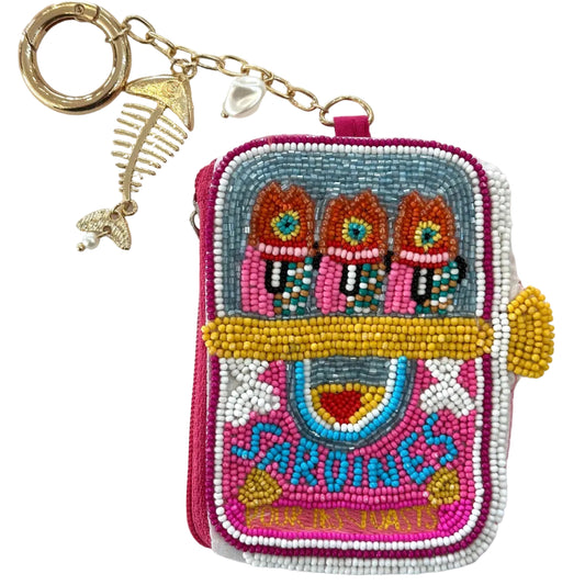 Sardines Beaded Pouch Keychain - Pink