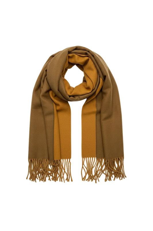 Double-sided Cashmere Scarf - Tan & Mustard