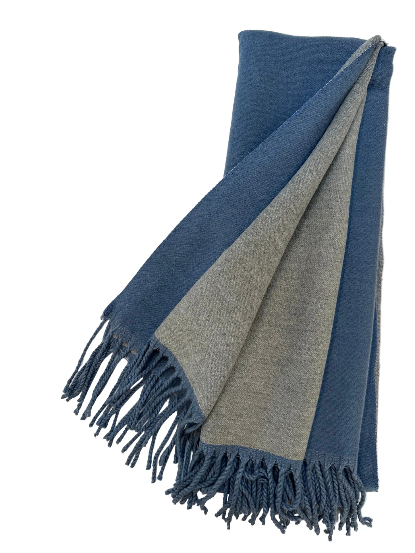 Double-sided Cashmere Scarf - Slate Blue & Grey