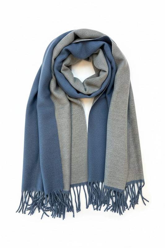 Double-sided Cashmere Scarf - Slate Blue & Grey
