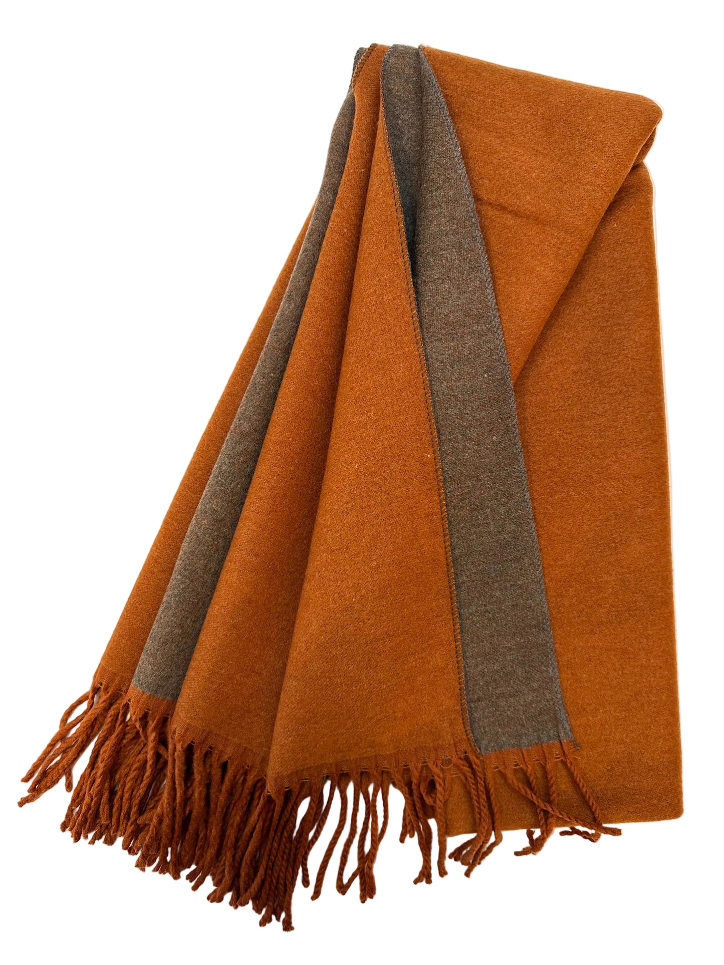 Double-sided Cashmere Scarf - Rust & Grey