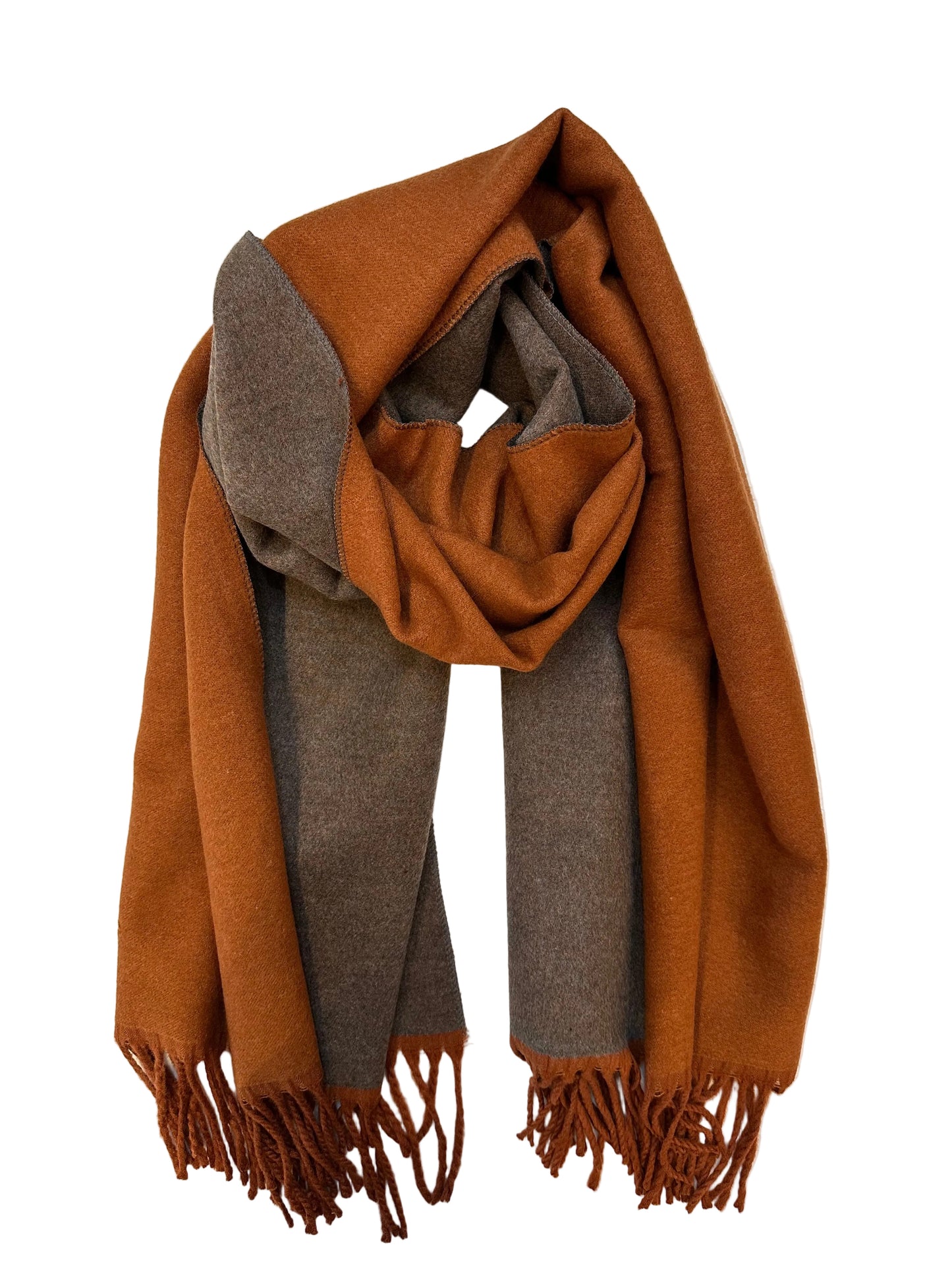 Double-sided Cashmere Scarf - Rust & Grey