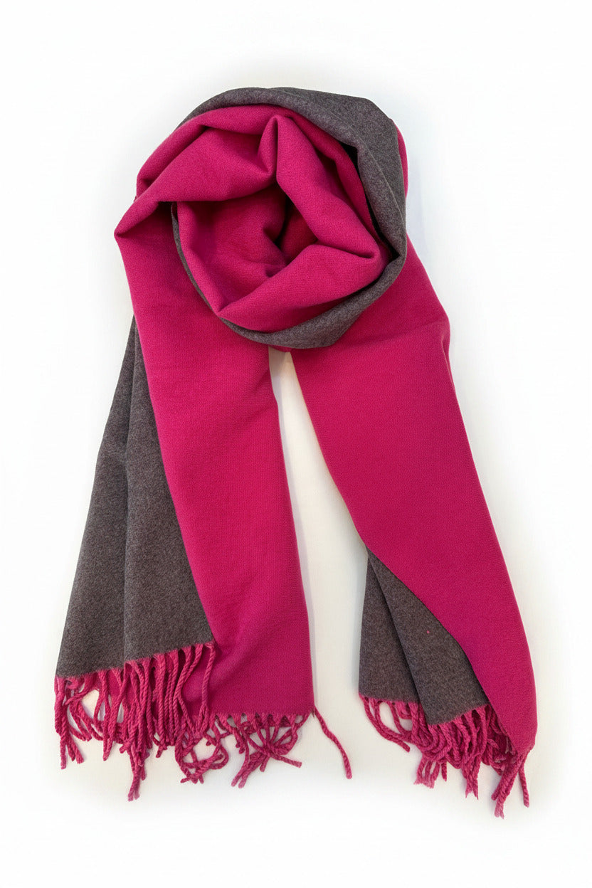 Double-sided Cashmere Scarf - Magenta & Grey