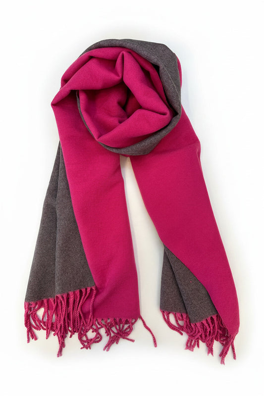 Double-sided Cashmere Scarf - Magenta & Grey