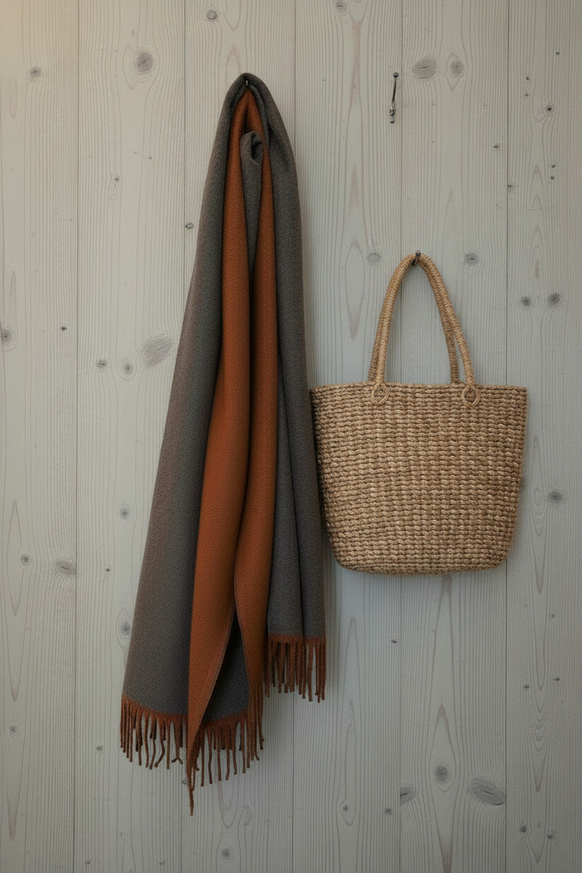 Double-sided Cashmere Scarf - Rust & Grey