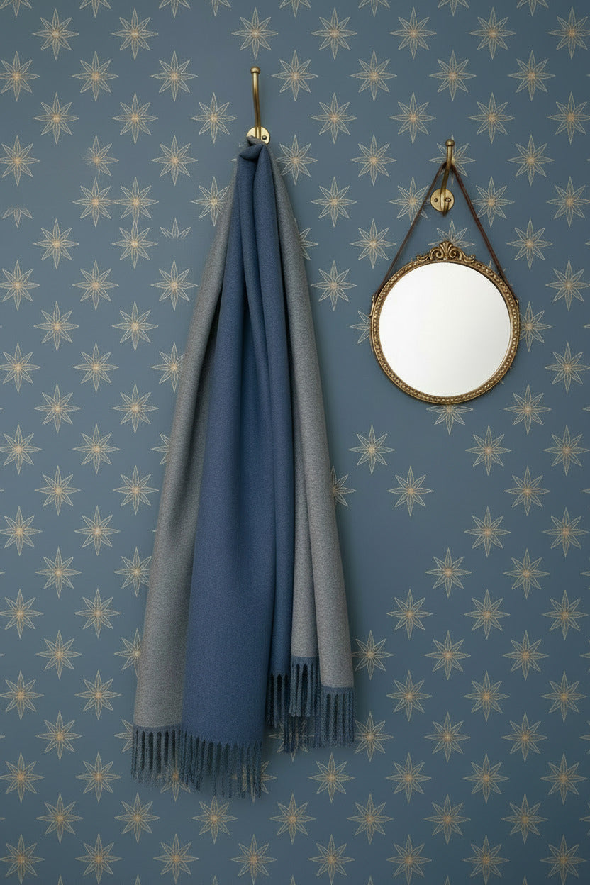 Double-sided Cashmere Scarf - Slate Blue & Grey