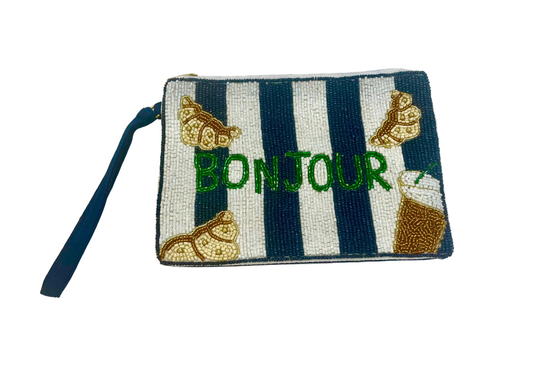 Bonjour Croissant Beaded Pouch