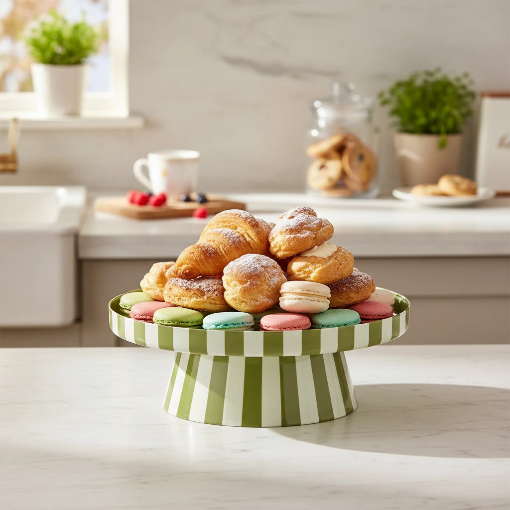 Linear Metal Cake Stand - Olive / Seafoam