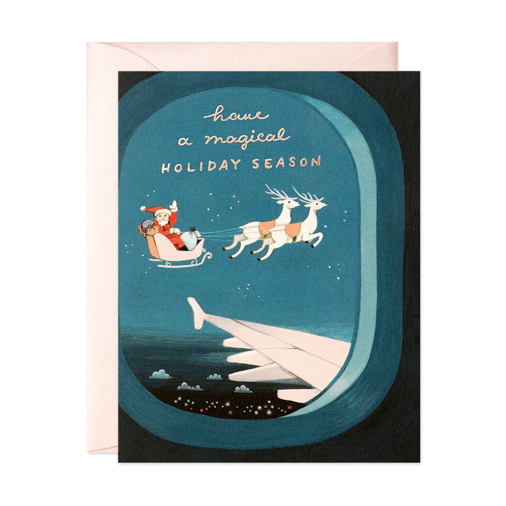Plane Window Santa Holiday Greeting Card