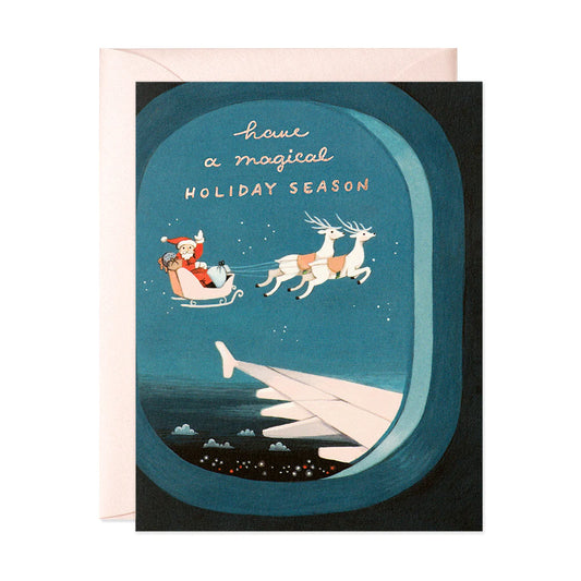 Plane Window Santa Holiday Greeting Card