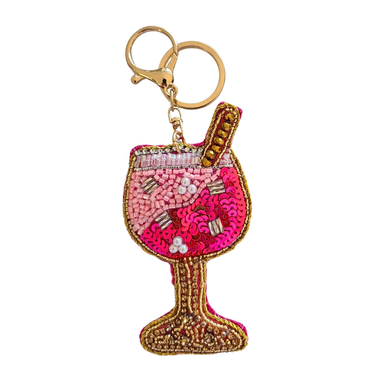 Drink Pink Beaded Keychain