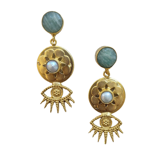 Golden Pearl & Stone Eye Earring