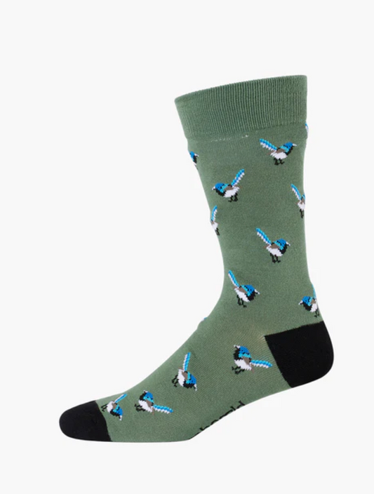 Mens Blue Wren Bamboo Sock