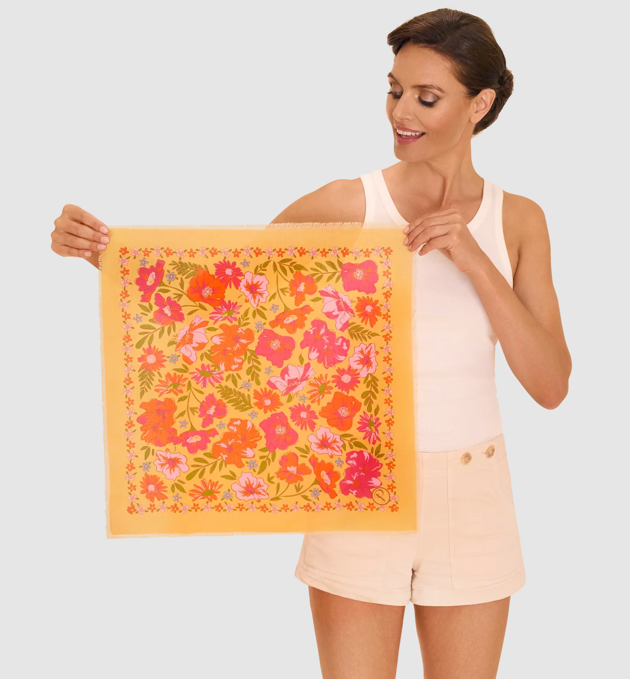 Sketched Florals Cotton Bandana - Mustard