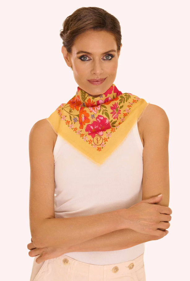 Sketched Florals Cotton Bandana - Mustard