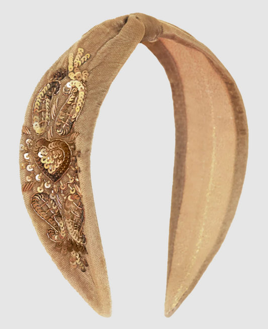 Velvet Embellished Headband - Sage Heart