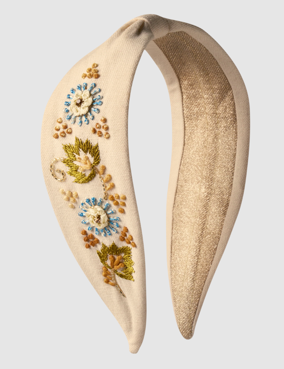 Embroidered Headband - Perfect Posie Coconut