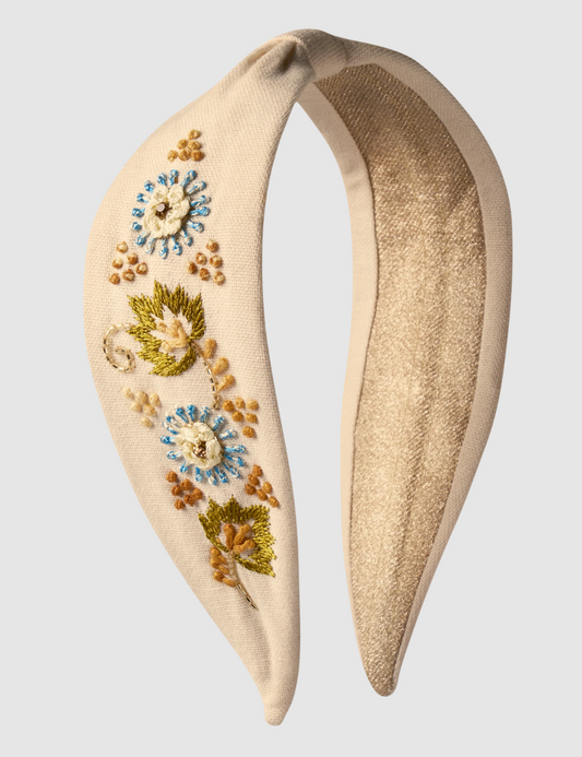 Embroidered Headband - Perfect Posie Coconut