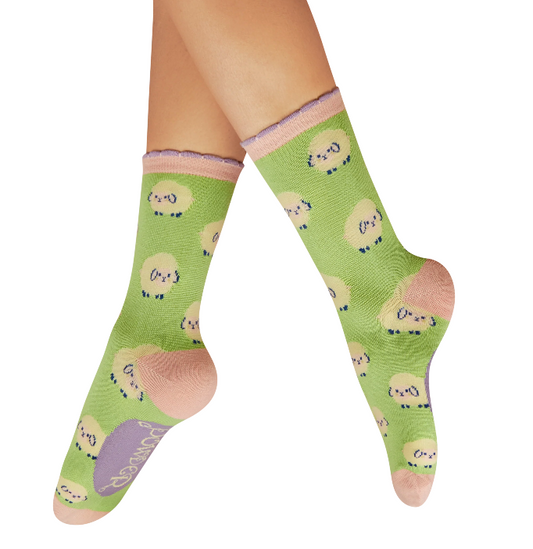 Marshmallow Sheep Ankle Socks in Mint