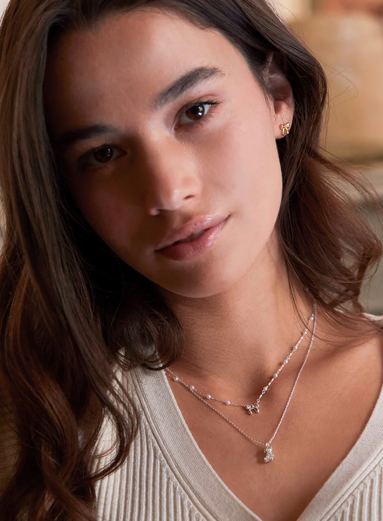 Pearl and Bow Chain Necklace