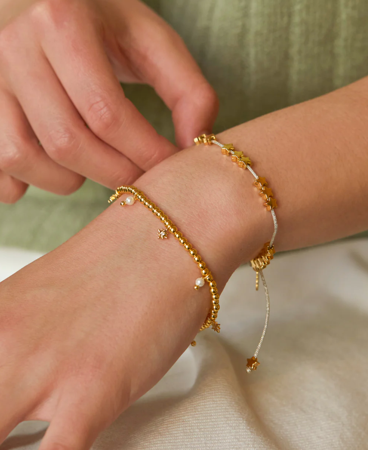 Beaded Star Pearl Charm Bracelet