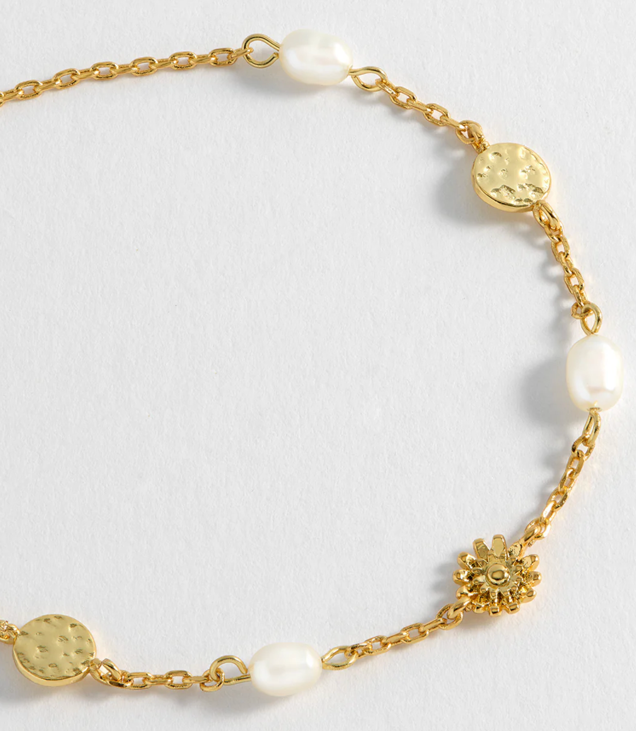 Textured Disc Flower Pearl Bracelet