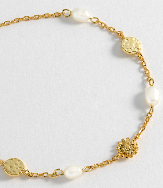 Textured Disc Flower Pearl Bracelet