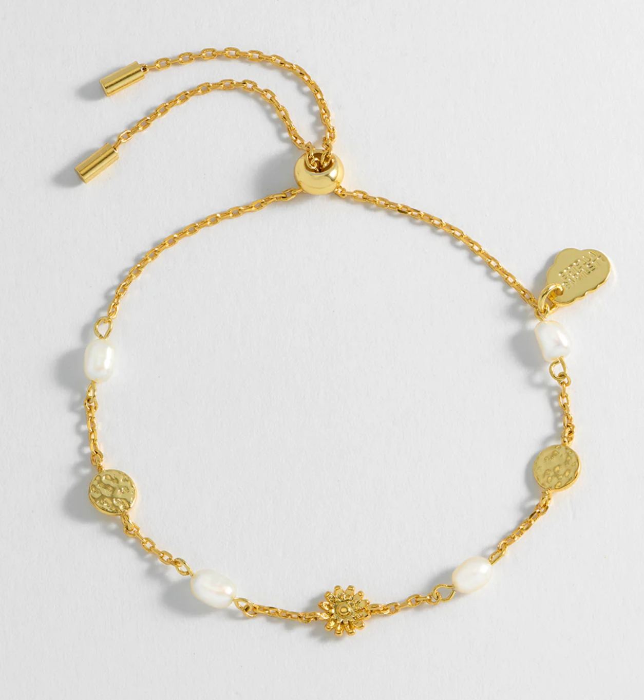 Textured Disc Flower Pearl Bracelet